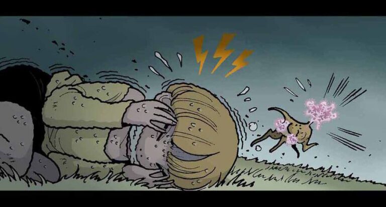 (“Dog patiently waits for his friend to recover”)